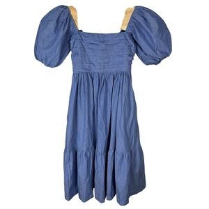 Abercrombie & Fitch Emerson Midi Dress Size XSPetite Blue Striped Puff Sleeve